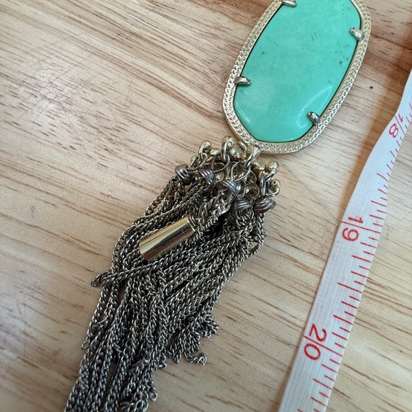 Kendra Scott Rayne Pendant Green and Gold Necklace with Tassel, Long - Picture 11 of 14